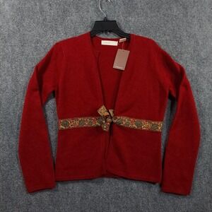 Sleeping On Snow‎ Sweater Teens Medium Red Lambswool Floral Belted Cardigan